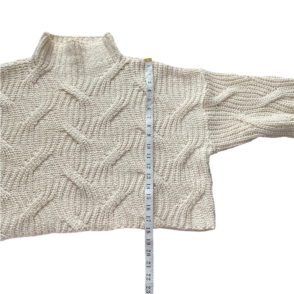 Free People Seasons Change Cable Turtleneck Balloon Sleeve Sweater, S - Picture 13 of 14